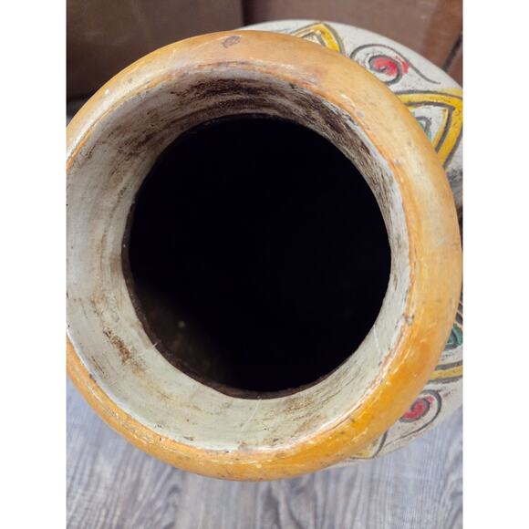 Antique Japanese Pottery Outdoor Vase Urn Earthenware Hand Painted 9" Japan - Picture 6 of 6